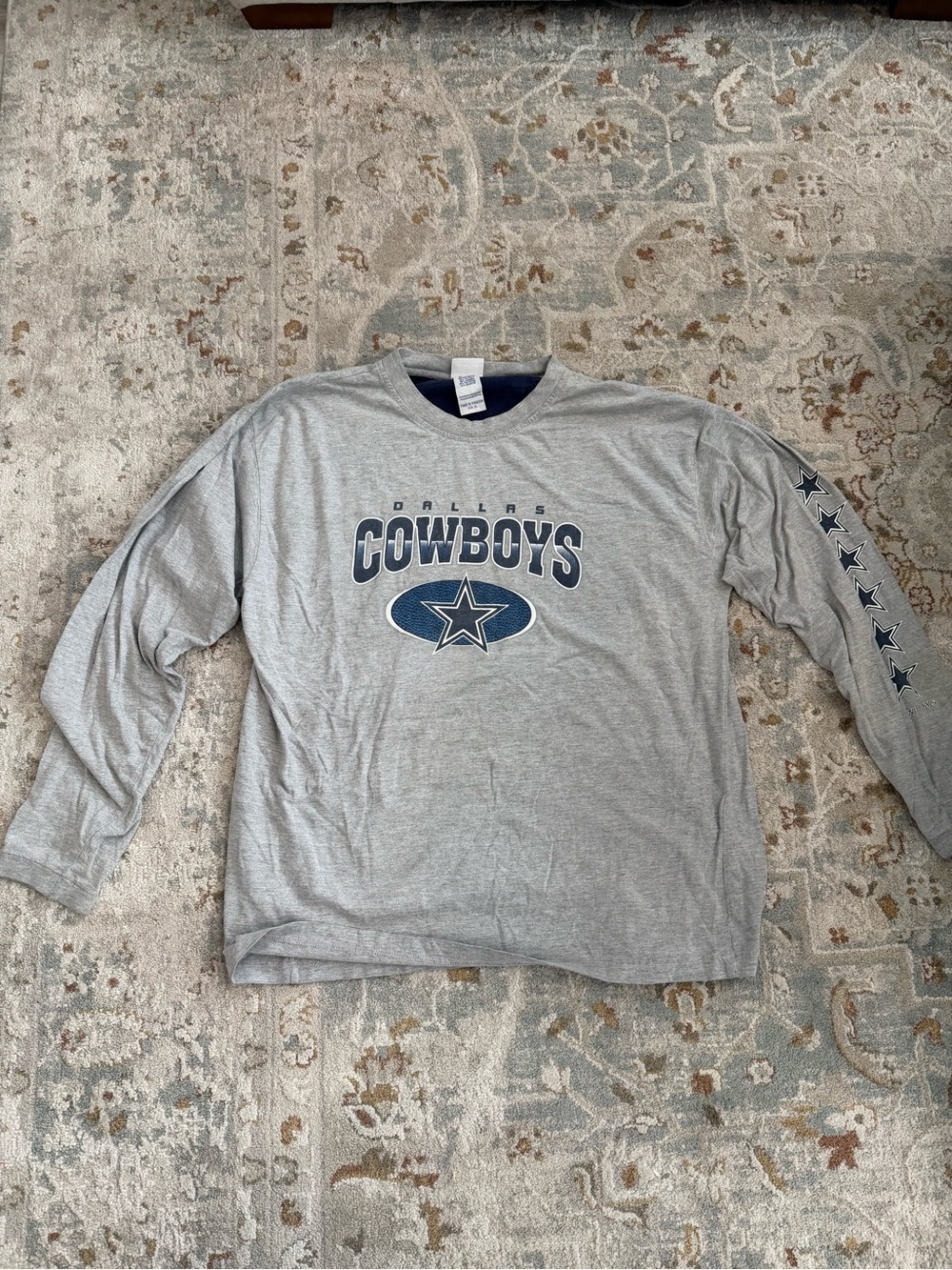 Dallas Cowboys Gray Long Sleeve Tee with Navy Logo
